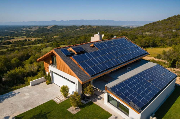 Maison équipée de panneaux photovoltaïques en toiture
